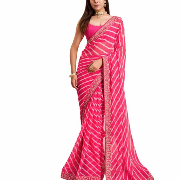 VAIRAGEE Women Stylish Georgette Striped Pattern Embroidery Border Work Saree (6216)