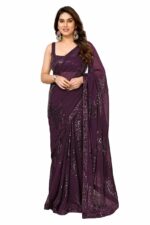 VAIRAGEE Women's Soft Georgette Embroidery Work Sequence Stylish Ready To Wear Wavy Pattern saree with unstitched blouse piece (2051)