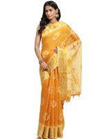 Vaamsi Women's Cotton Blend Printed Saree(VSAR1194_OneSize_Mustard)