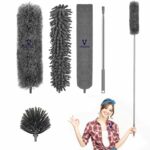 Vasukie Microfiber Feather Duster 4PCS - Extendable & Bendable Dusters with Long Extension Pole, Washable Lightweight Dusters for Cleaning Ceiling Fan, High Ceiling CRPL (Large)