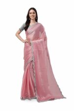 Womanista Women's Organza Crepe Saree With Embellished Lace(TI2978_Pink_Oneszie)