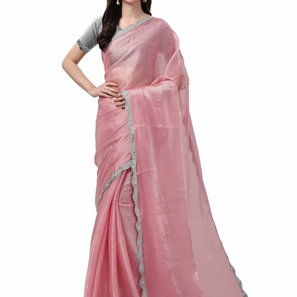 Womanista Women's Organza Crepe Saree With Embellished Lace(TI2978_Pink_Oneszie)