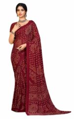 Women's Chiffon Bandhani Printed Sari,Saree With Unstitched Blouse Piece