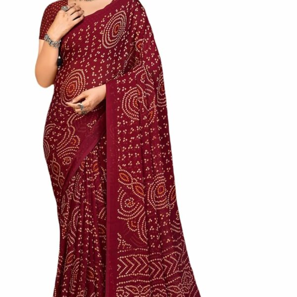 Women's Chiffon Bandhani Printed Sari,Saree With Unstitched Blouse Piece