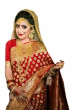 Womens Red Banarasi Silk Saree Stone Work