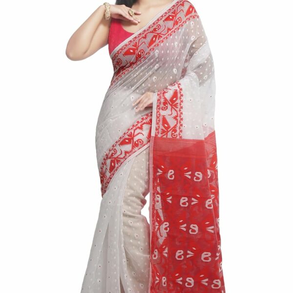 WoodenTant Women's Bengal ade Soft Dhakai Jamdani Saree without blouse piece.