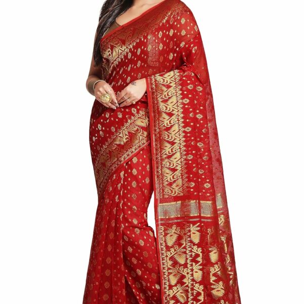 WoodenTant women’s cotton silk dhakai jamdani saree without blouse piece