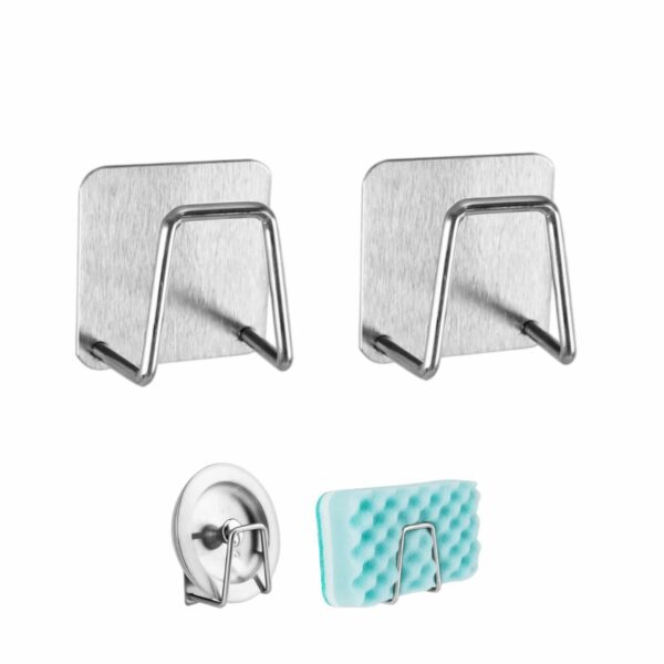 XForce Plaza 2Pack Adhesive Sponge Holder for Kitchen Sink, Stainless Steel Sponge Holder Sink Caddy Waterproof Kitchen Sink Sponge Holder Sponge Holder for Kitchen Accessories (Silver, 2)