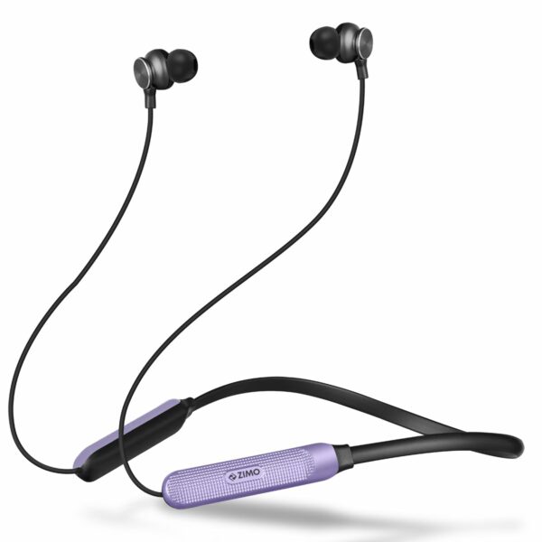 Zimo AeroFlex Bluetooth 5.2 Wireless In-Ear Headphones, 18Hrs Playtime, Deep Bass, HD Calls, Dual Device Pairing,Voice Assist, Type-C Fast Charge Wireless Neckband, IPX4 Water Resistant(Lilac & Black)