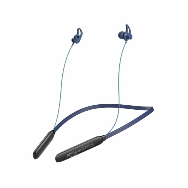 amazon basics in-Ear Wireless Neckband with Mic, Up to 22 Hours Play Time, Bluetooth 5.1, Voice Assistance, Noise Cancellation, IPX4 Water-Resistance, Magnetic Earbuds (Blue)