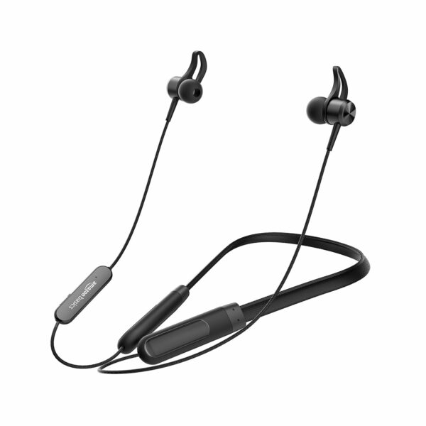 amazon basics in-Ear Wireless Neckband with Mic, Up to 65 Hours Play Time, 800 mAh Battery, Bluetooth 5.0, Voice Assistance, Noise Cancellation, IPX4 Water-Resistance, Magnetic Earbuds (Black)