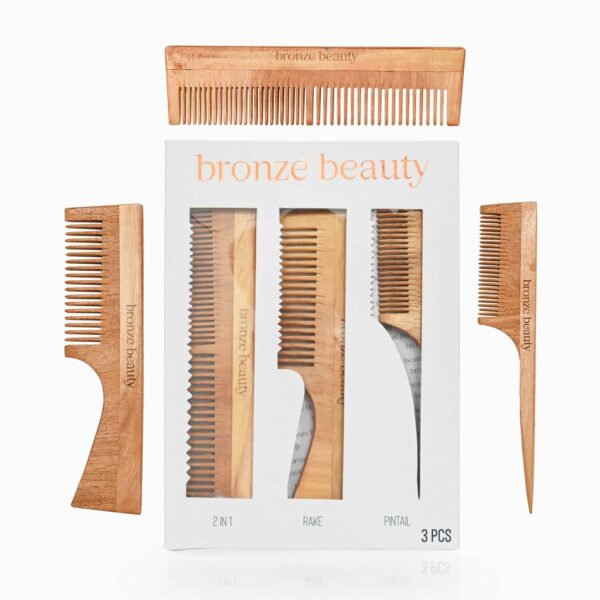 bronze beauty 100% Natural Wooden Combs (Pack of 3)