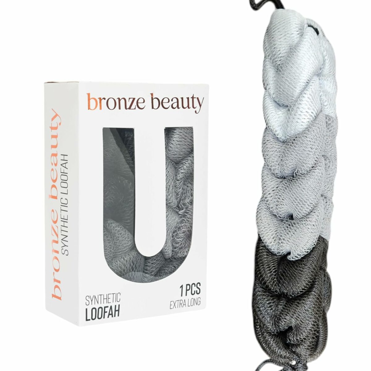 bronze beauty Loofah Exfoliator Body Scrubber - Extra Long with 9 rings (Pack of 1, Black)