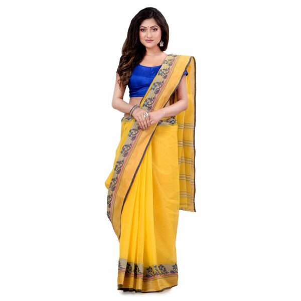 dB DESH BIDESH Women`s Traditional Bengal Tant Pure Handloom Cotton Saree PushpoLata Woven Design Without Blouse Piece