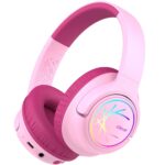 iClever Kids Bluetooth On Ear Headphones With Led Lights, Bth18 Safe Volume 74/85/94Dba, 43H Playtime, Bluetooth5.3 Kids Headphones Wireless For Travel,Pink