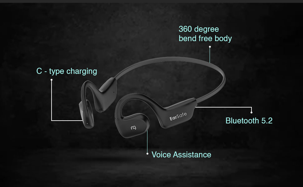 Bluetooth 5.2, Voice Assistance, 360 bend free, C-type charging, Open Ear headphones