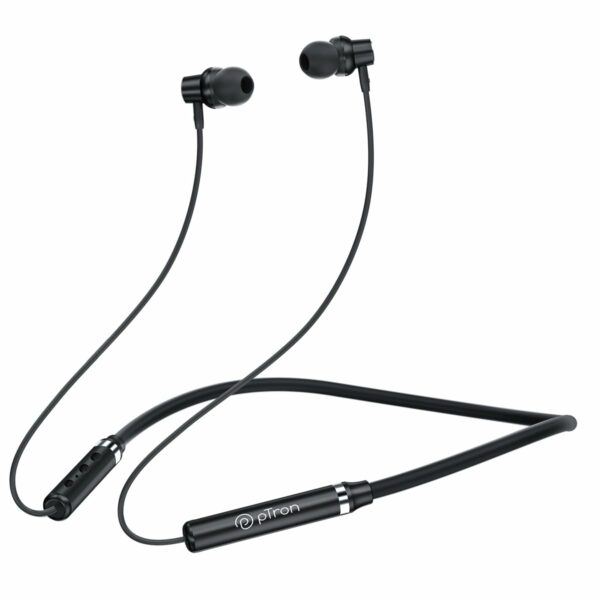 pTron InTunes Magic in-Ear Bluetooth 5.0 Wireless Headphones with Deep Bass, 18H Playtime, Clear Calls, Dual Device Pairing Wireless Neckband, Fast Type-C Charge, Voice Assistant & IPX4 (Jet Black)