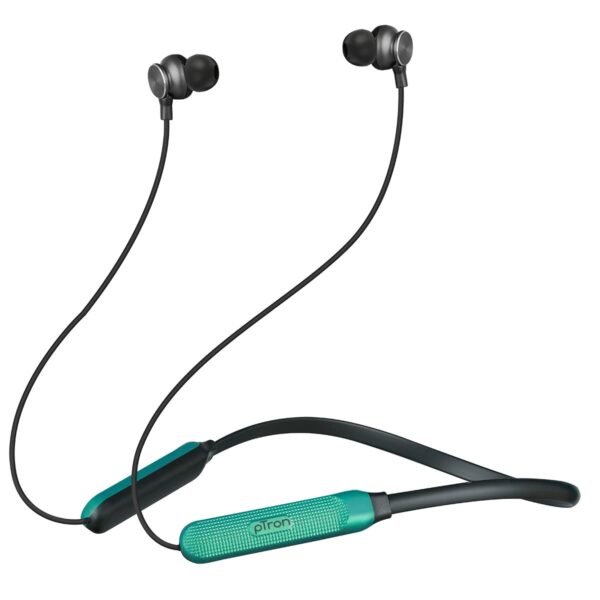 pTron Tangent Duo In-Ear Wireless Headphones with Mic, 13mm Driver, Bluetooth V5.2, Dual Device Pairing, Fast Charging Type-C Wireless Neckband, Voice Assistant & IPX4 Water Resistant(Jet Black/Green)