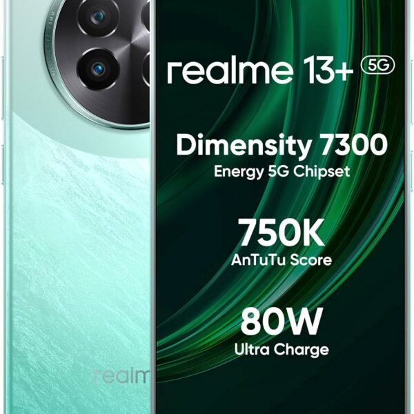 realme 13+ 5G (Speed Green, 8GB RAM, 128GB Storage) | Expandable Upto 2TB | Up to 18GB Dynamic RAM | 50MP AI Dual Camera | 6.67" AMOLED Display | 80W Ultra Charging DAK | Dimensity 7300E Processor