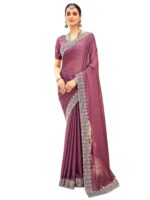 Satrani Women's Georgette Zari Work Embroidery Border Saree with Unstitched Blouse Piece