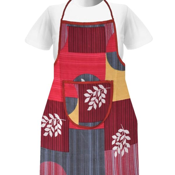 Kuber Industries Unisex Cotton Apron with Front Pocket|Leaf Printed & Oil Stain Resistant|Size 70 x 56 x 1 CM (Pink)