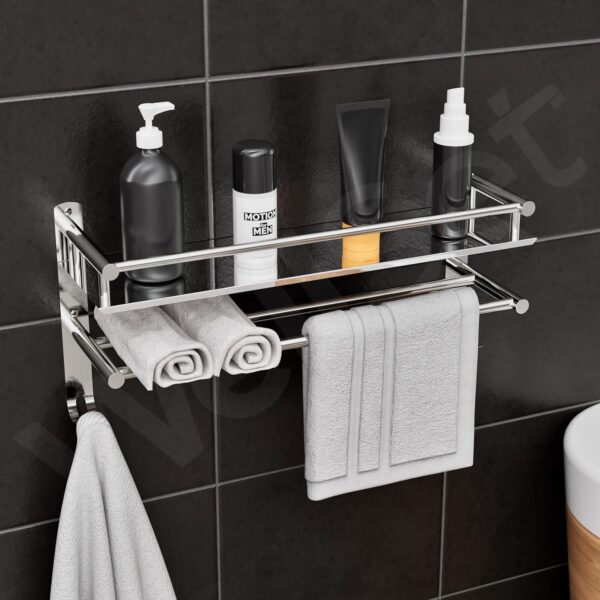 Well Set Bathroom Shelf Single Layer Bottle Holder Shampoo Stand Multi Purposes Stainless Steel Wall Shelf… (Medium)