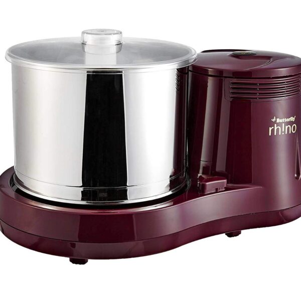 Butterfly Rhino 2 Litres Table-Top Wet Grinder | 150 Watts | Shockproof ABS Body | 4-way Grinding | Easy Clean & Maintenance | Stainless Steel Drum | 2 Years Manufacturer's Warranty | Cherry Red