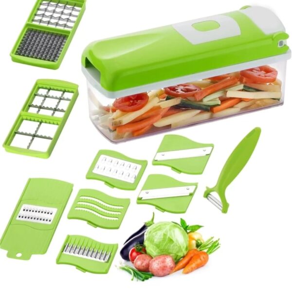 Well Set 13 in 1 Multipurpose Chopper, Fruits & Vegetable Cutters, Grater Peeler Chipser, Unbreakable Food Grade Body, Easy Push to Clean Button Slicer Dicer, Chopper for Kitchen