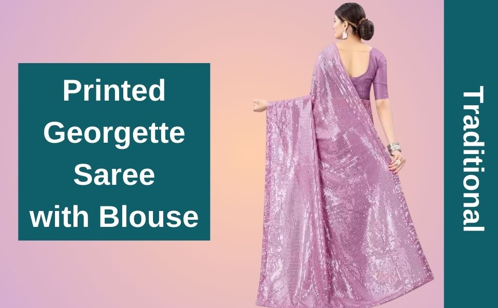 purple embellished georgette sequence saree