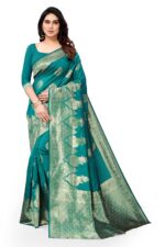 MIRCHI FASHION Women's Traditional Banarasi Silk Blend Floral and Paisley Zari Woven Butta Saree with Blouse Piece