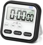 RATAVA Digital Kitchen Timer & Stopwatch, Large Digits, Loud Alarm, Kitchen Timer, Magnetic Countdown Digital Timer for Kids and Elderly, for Home Work Fitness, Cooking Without Batteries 1pc (Black)