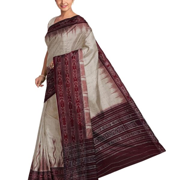 FLOWRINA Odisha Sambalpuri Handloom Ikat Women's Cotton Saree, Odisha Handloom Handmade Pure Cotton Khandua Saree, Ikkat Orissa Traditional Handloom Saree Without Blouse