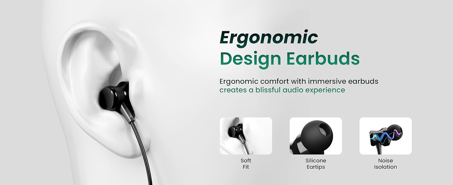 ergonomic earphones, in-ear neckband earphones