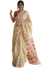 SGF11-Women's Kanjivaram Soft Cotton Linen Silk Saree With Blouse Piece (Cream)