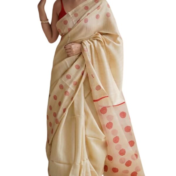 SGF11-Women's Kanjivaram Soft Cotton Linen Silk Saree With Blouse Piece (Cream)