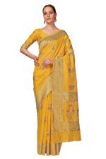 Monjolika Fashion Women's Banarasi Silk Yellow Color Zari Work Saree With Unsttiched Blouse Piece (4707_Yellow)