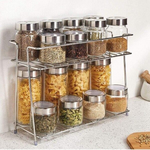 AB99 COLLECTION Stainless Steel Countertop Rack for Kitchen, 2 Tier Kitchen Rack, Spice Rack for Kitchen, 2 Layer Storage Rack, Space Saver Rack, Kitchen accessories rack stand