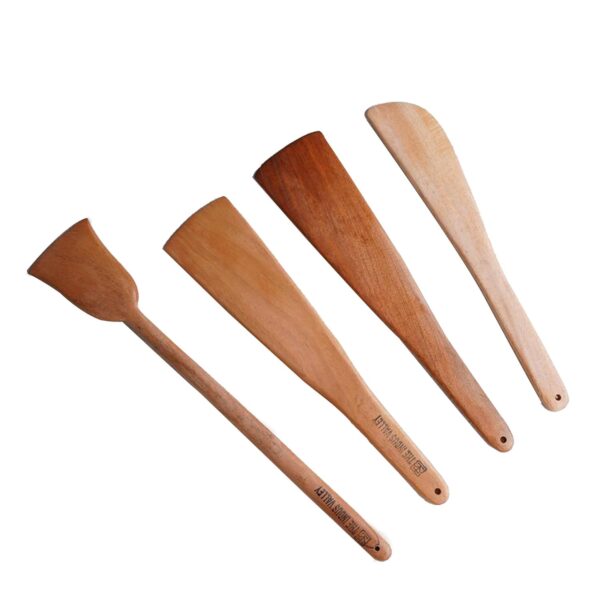 The Indus Valley Wooden Flip/Spatula/Ladle for Cooking Dosa/Roti/Chapati | Kitchen Tools | No Harmful Polish | Handmade | Cookware - (Neem Wood, Set of 4)