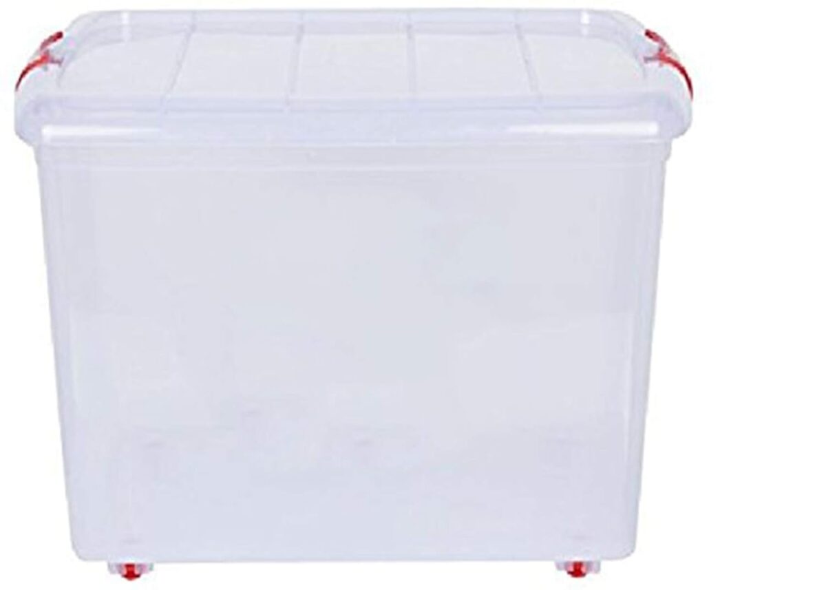 ARISTO Plastic Rectangular Storage Box with Wheel and Lid - 25 liters, Pack of 1, transparent