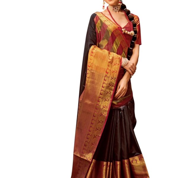 EthnicJunction Women's Silk Blend Kanchipuram Saree With Blouse Piece