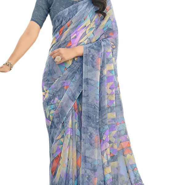 LADYLOOM Women's Chiffon Geometric Printed Chiffon Saree With Unstitched Blouse Piece