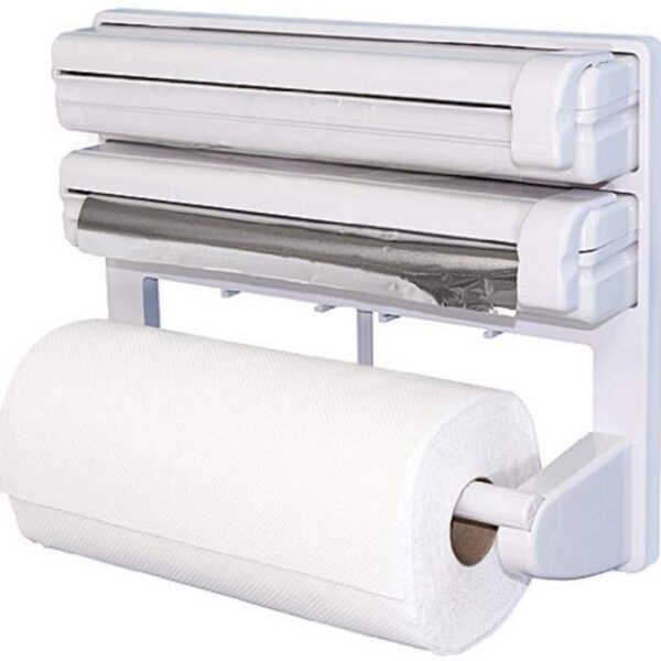 LuxuyLeaf Triple Paper Dispenser | 3 in 1 Foil Cling Film Tissue Paper Roll Holder for Kitchen | Kitchen Triple Paper Roll Dispenser & Holder for Tissue Paper Roll/Foil/Cling Wrap (Multi)