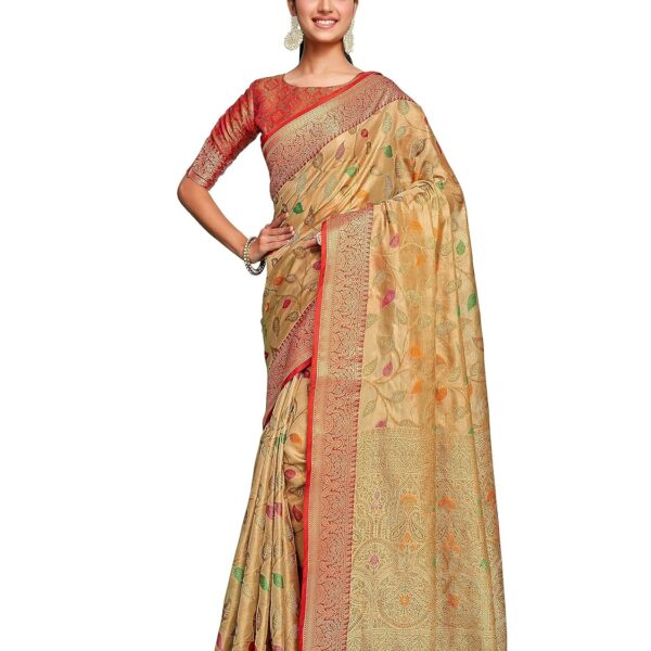 MIMOSA Women's Woven Design Banarasi Art Silk Saree With Blouse Piece : SA00001223TSFREE