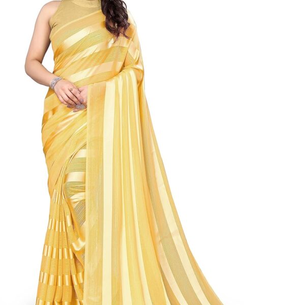 MIRCHI FASHION Women's Georgette Soild Striped Woven Saree with Blouse Piece