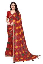 MIRCHI FASHION Women's Stylish Georgette Foil Work Bandhani Printed Saree with Blouse Piece