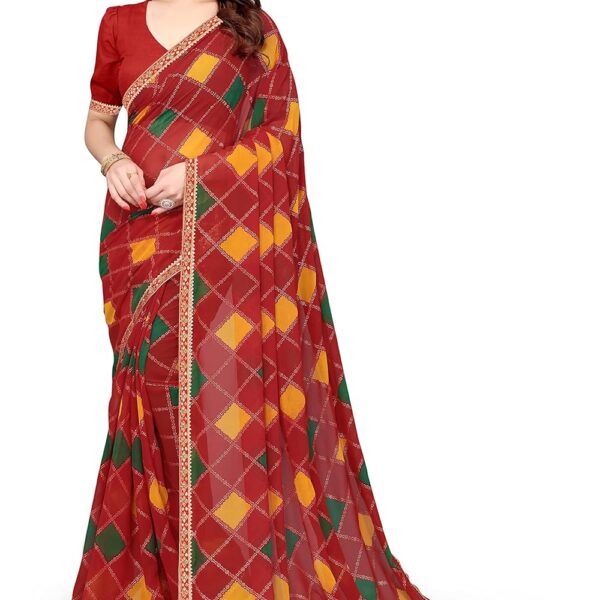 MIRCHI FASHION Women's Stylish Georgette Foil Work Bandhani Printed Saree with Blouse Piece