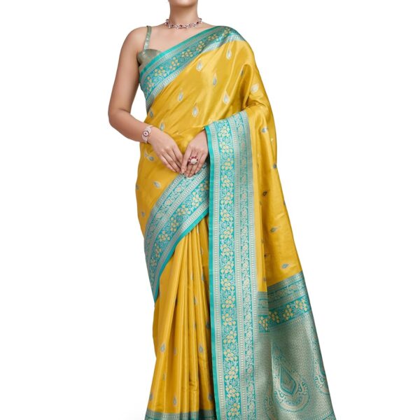 Monjolika Fashion Women's Glamour and Tradition With This Zari Woven Banarasi Tissue Silk Saree Comes With Unstitched Blouse Piece