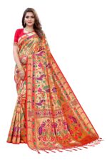 Pandadi Saree Women's Paithani Silk Saree With unstitched Blouse Piece