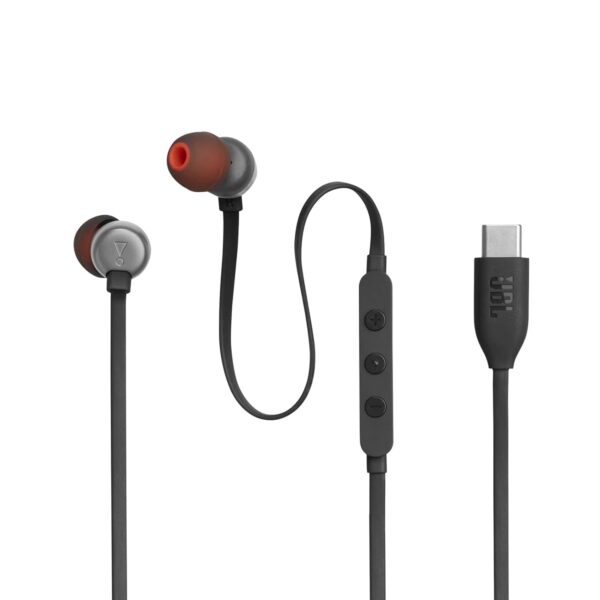 (Refurbished) JBL Tune 310 Wired in-Ear Type C Headphones, Hi-Res Audio with Digital-to-Analog Converter, 3-Button EQ Preset Remote with Microphone, Tangle-Free Flat Cable, Compatible with USB-C Devices (Black)