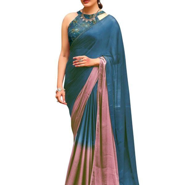 SAREE MALL Women's Multicolor Chiffon Solid Saree with Unstitched Blouse Piece